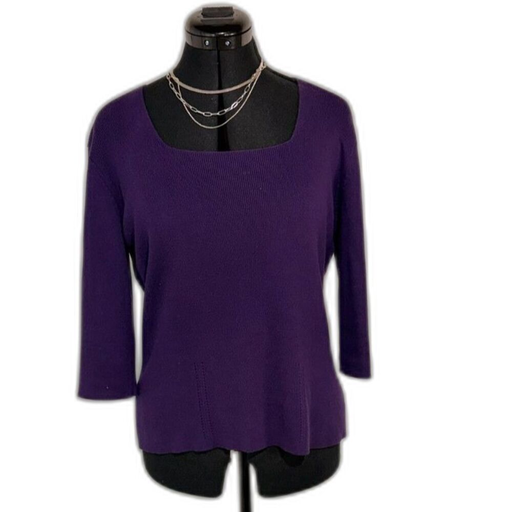 Dressbarn Purple Square Neck 3/4 Sleeve Sweater